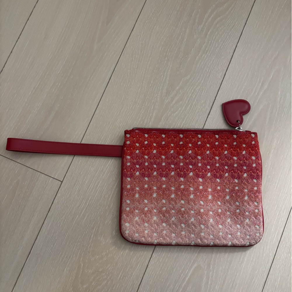 Missoni Red Metallic Knit Zip Pouch / Wristlet